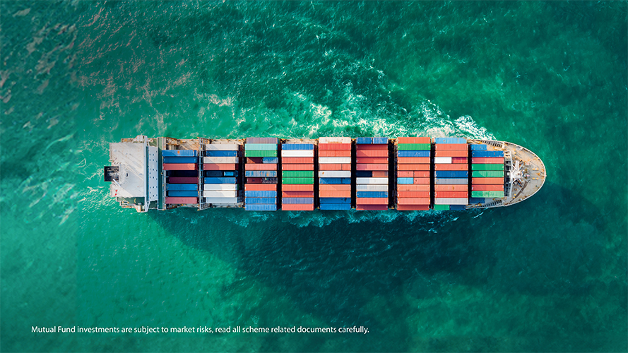 Aerial top view container ship